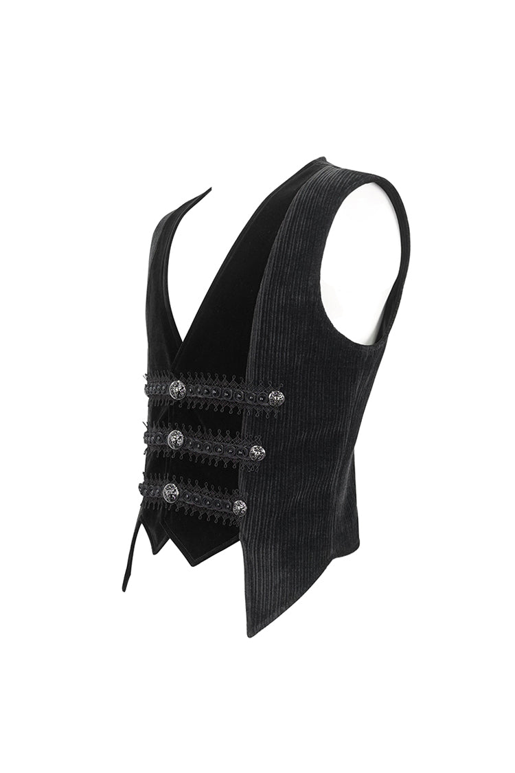 Jet Velvet Corduroy Trim Gothic Waistcoat for Men