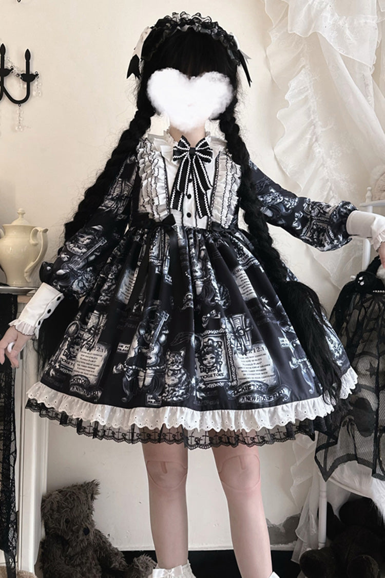 Gothic Princess Dress with Print Sleeves in Black
