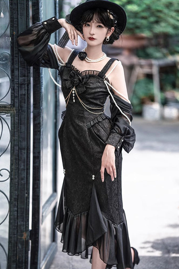 Sleeveless Jacquard Lace Fishtail JSK in Black