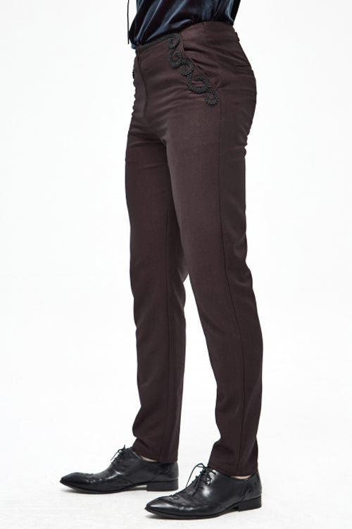 Twill Suit Material Side Pocket Floral Webbing Gothic Men's Pants