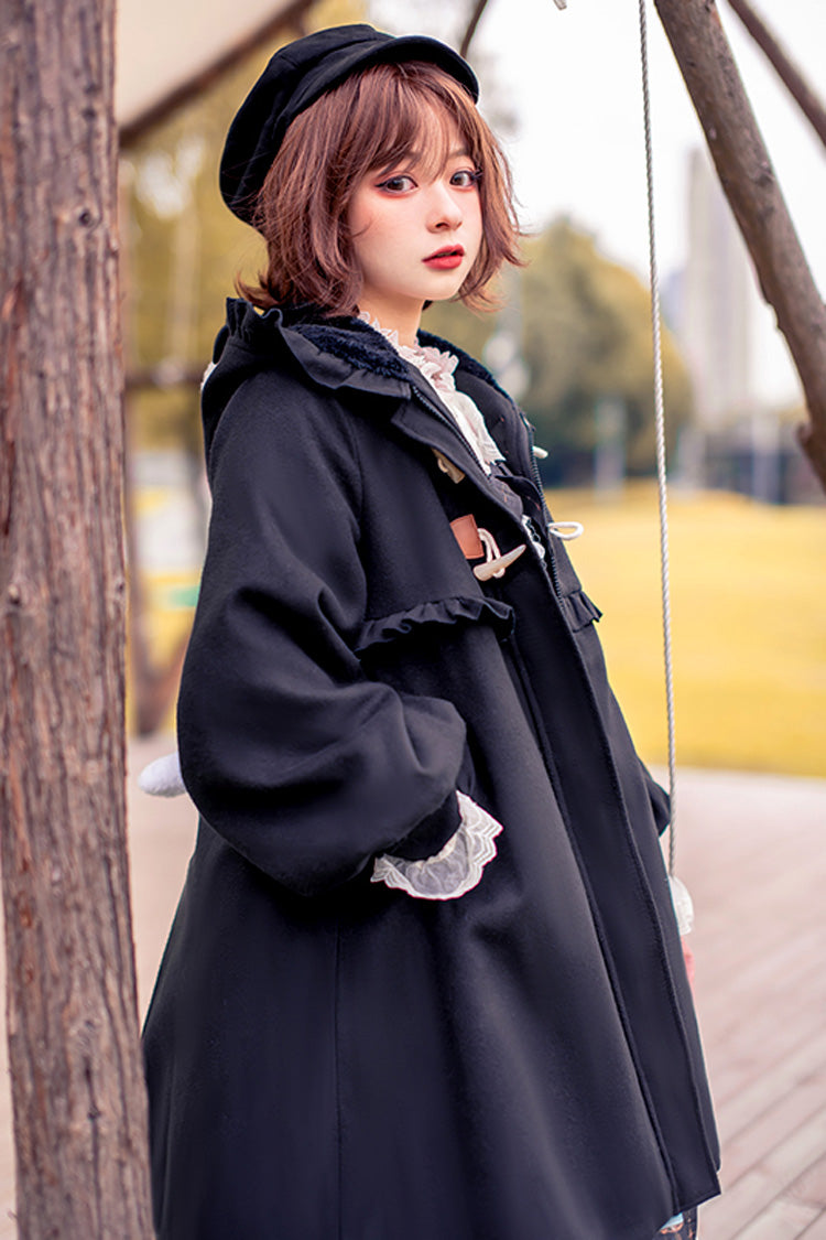 Sweet Lolita Hooded Coat with Cat Tail Bowknot and Ruffles
