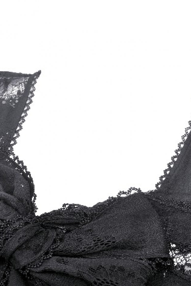 Jet-Black Elegant Robe with Lace Trim and Lacing for Women