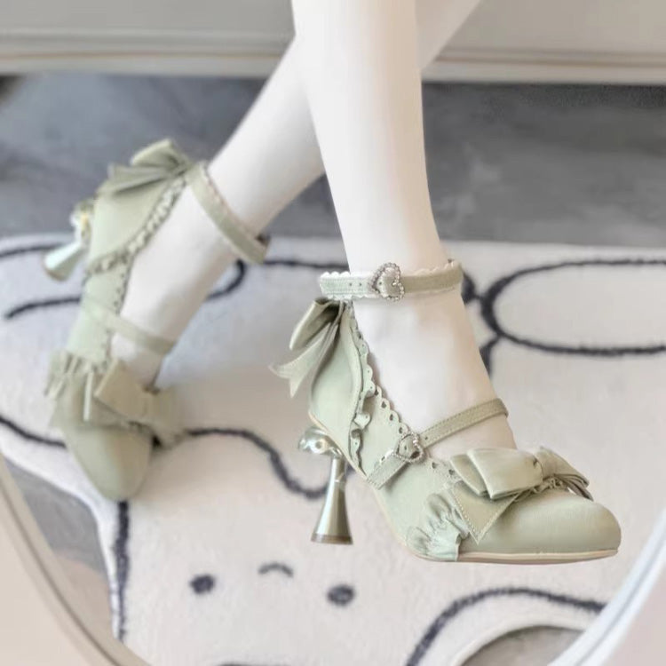 Ruffled Bow Lace Pointed Heels for Elegant Lolita - Four Shades