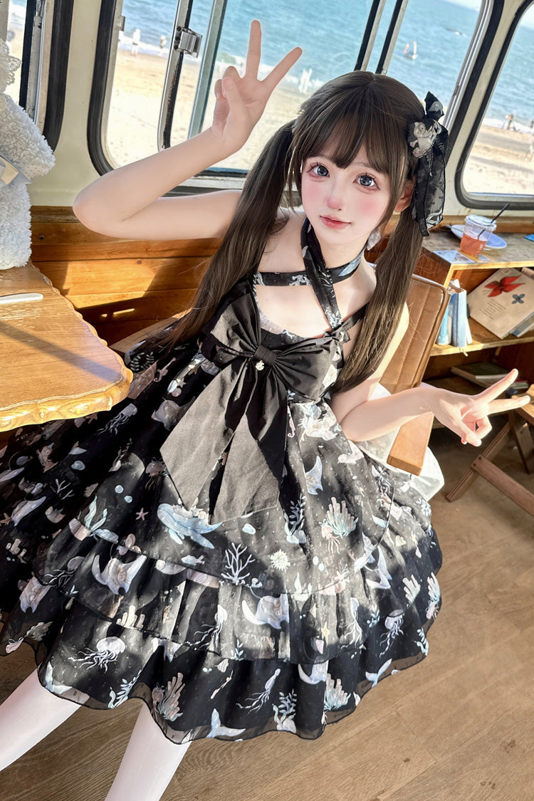 Sweet Lolita Strap Dress with Layered Ruffles and Lace - Ocean Sweetheart, 5 Colors