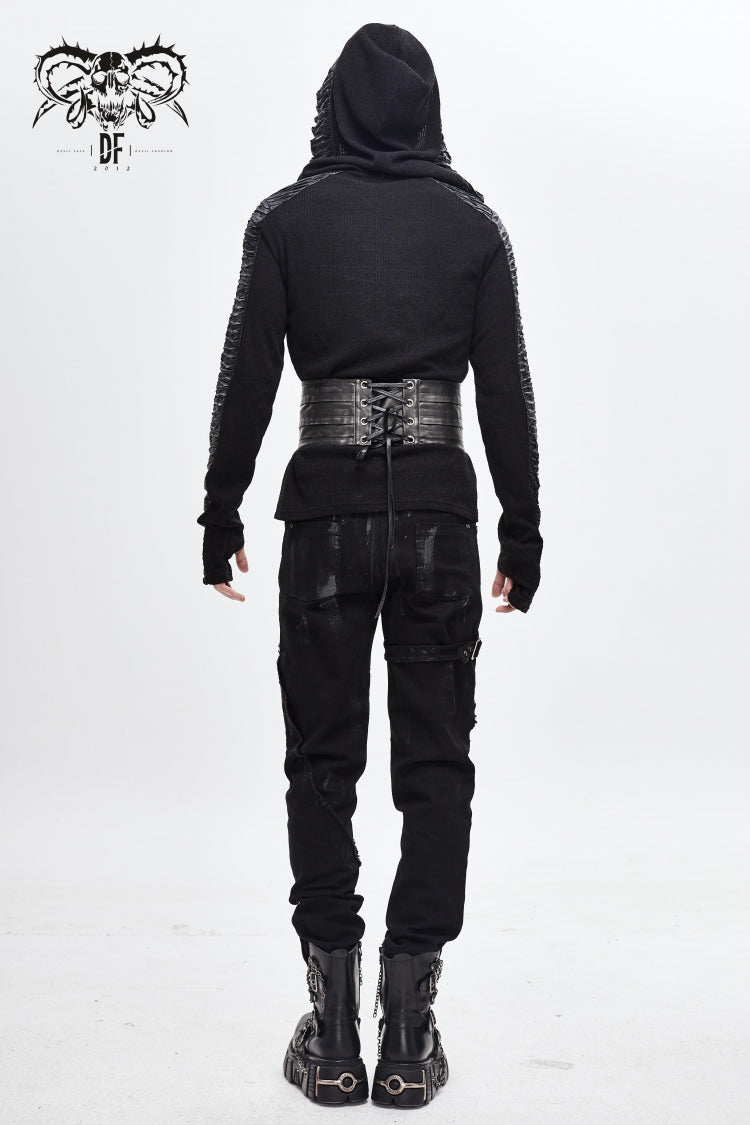 Men's Punk Faux Leather Belt with Lace-Up Detail