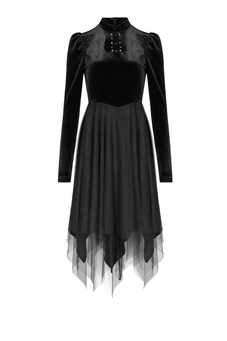 Velvet Mesh Stitching Elastic Gothic Dress