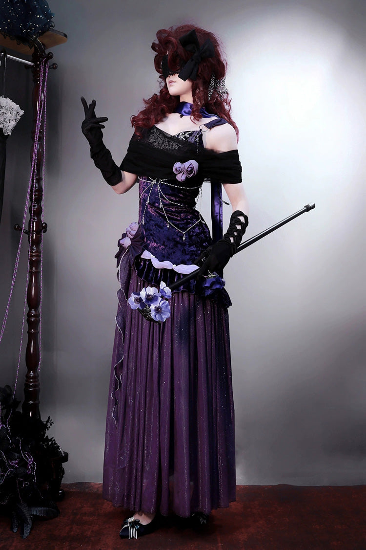 Violet Nocturne Mystery Embroidered Bow Lace Vintage Elegant JSK