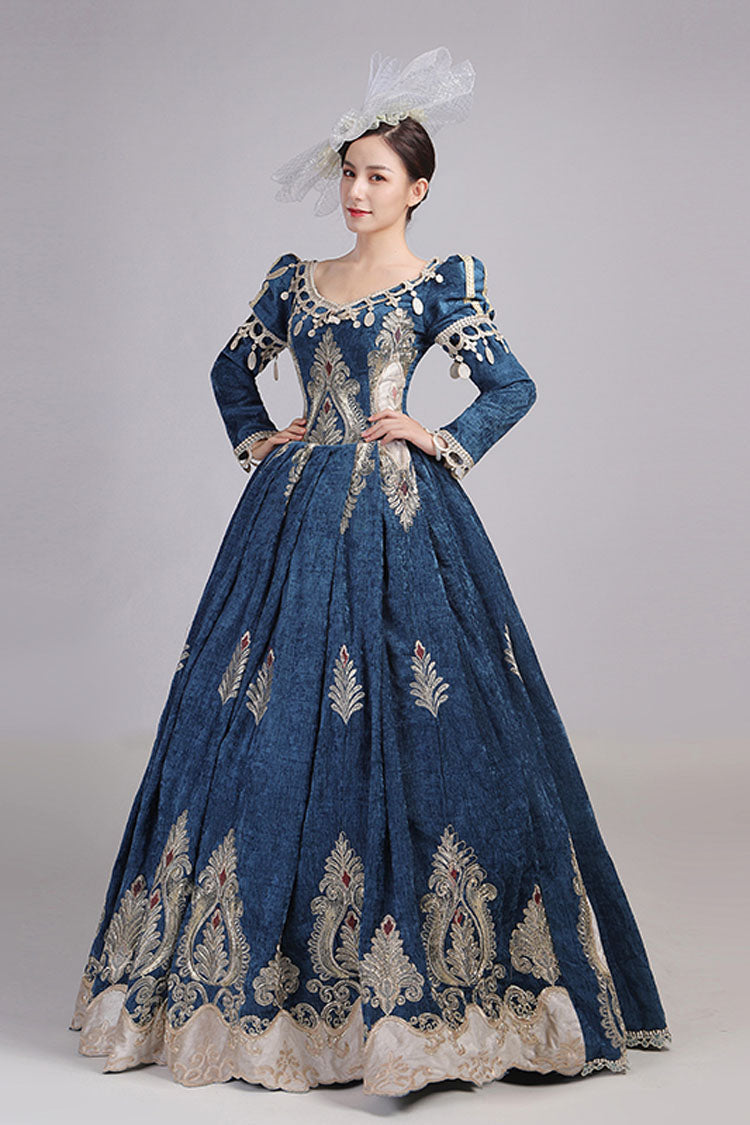Victorian Embroidered Hollow High-Waist Gown with Lace Sleeves
