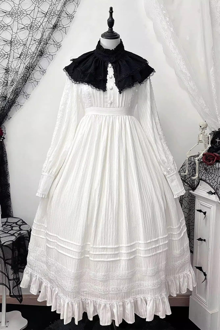 Ivory Long Sleeve Jacquard Gothic Dress with Bows - Quiet Place