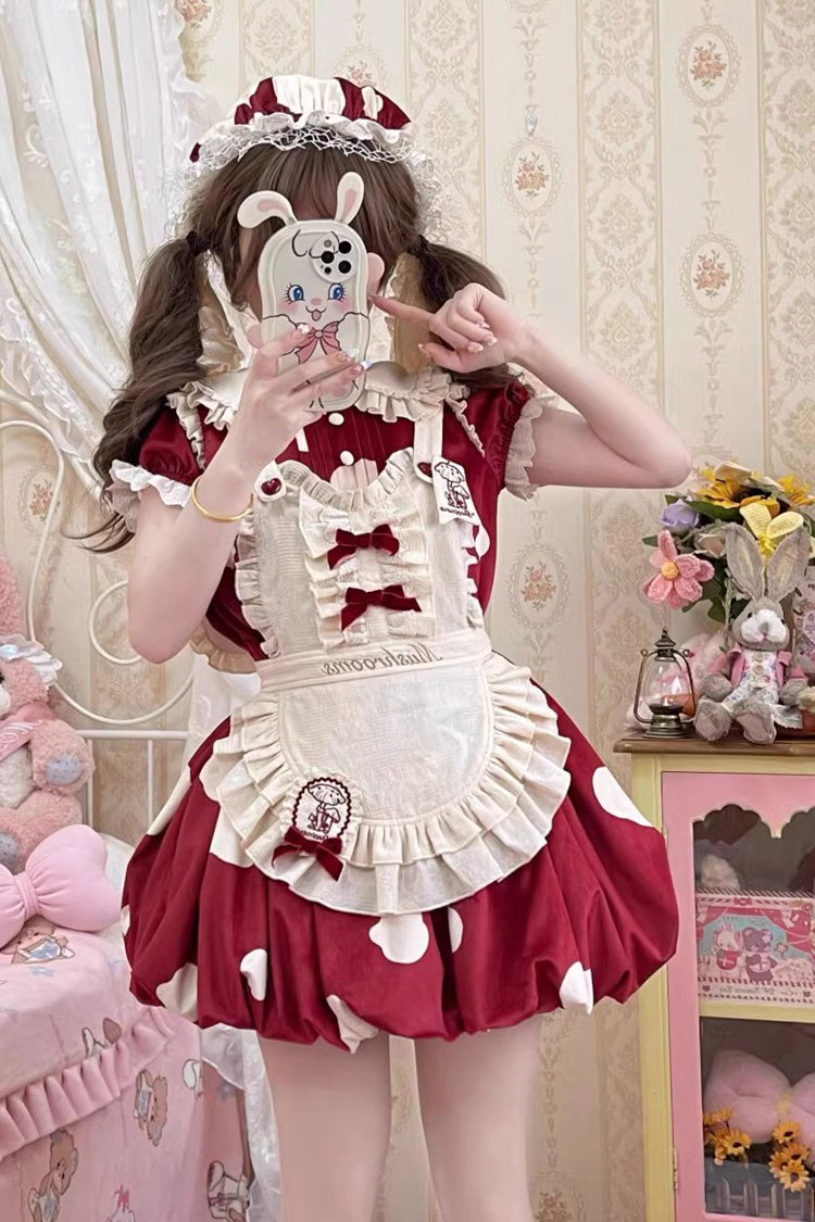 Red Mushrooms Print Short Sleeves Bow Sweet Lolita Jsk Dress