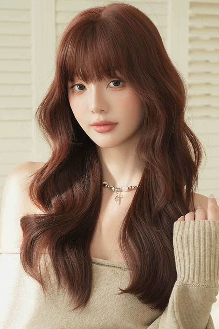Natural Wavy Curls Dark Red Daily Lolita Long Wig