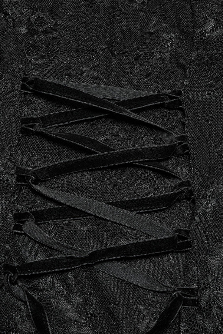 Jet-Black Punk Dress with Batwing Sleeves and Hollow Embroidery