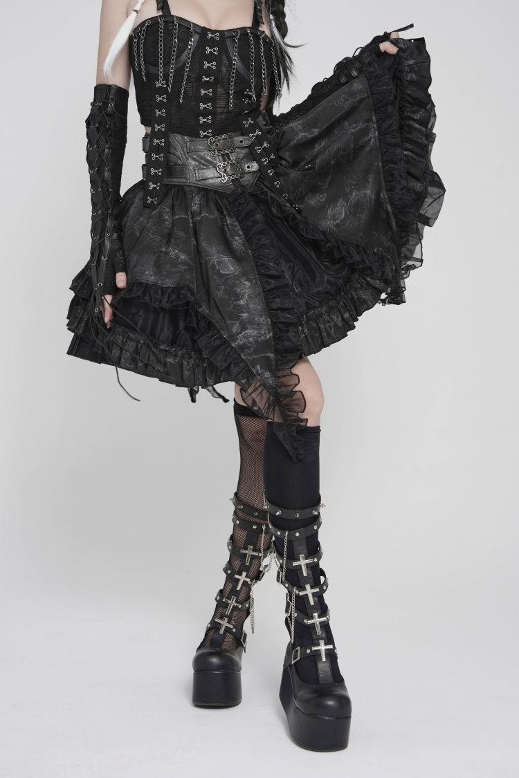 Gothic Skirt with Buckles, Pleats, and Eyelets, Black