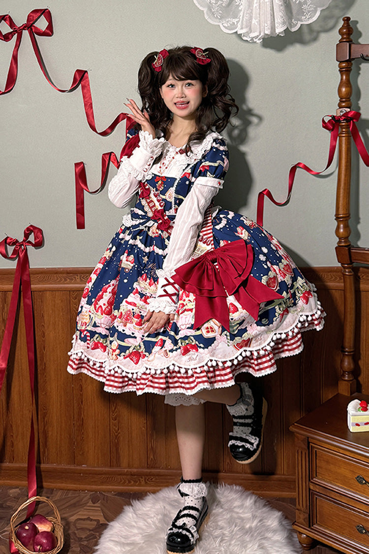 Mint Strawberry Dessert Printed Sweet Lolita Dress - Doll Collar Short Sleeved