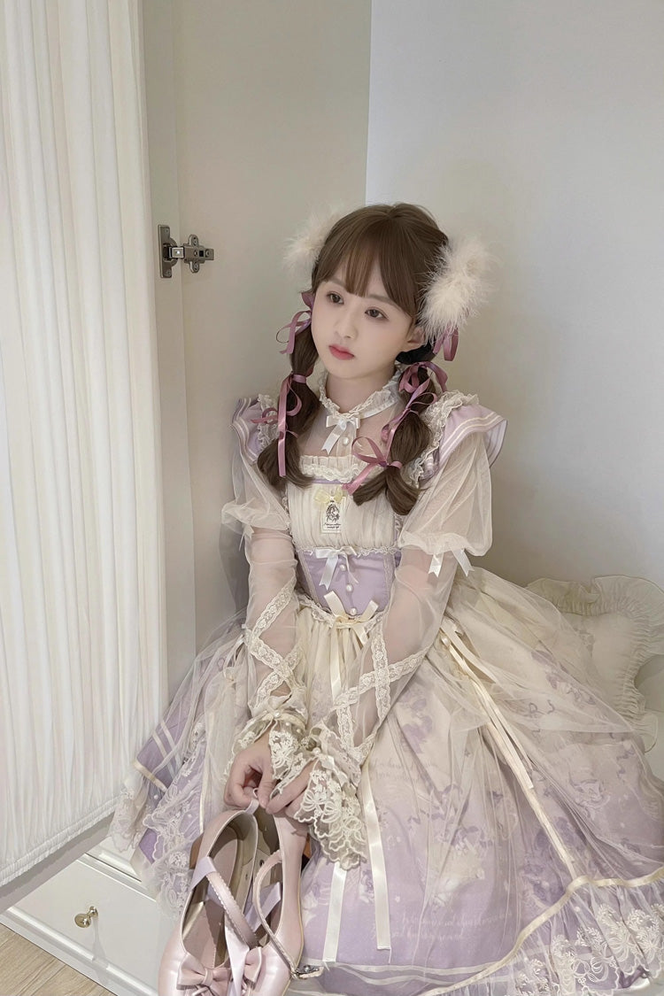 Ballet Rabbit Print JSK Dress with Doll Design, Sweet Lolita