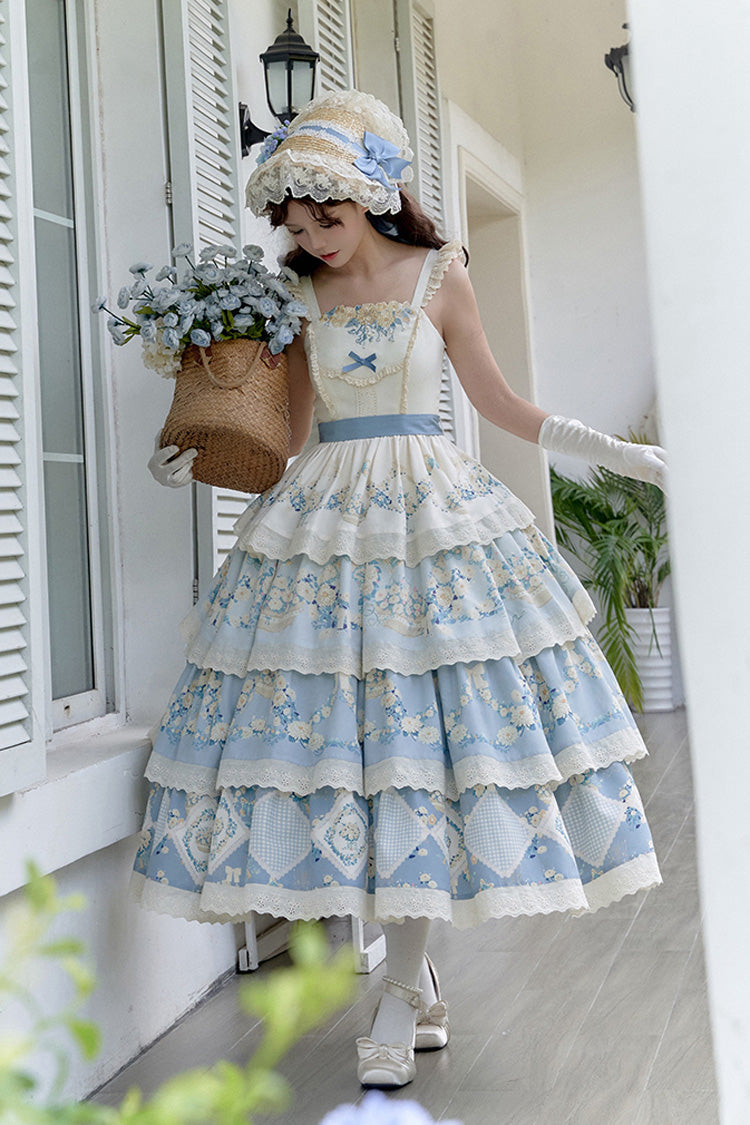 Pastoral Multi-Layered Printed JSK Dress with Embroidery