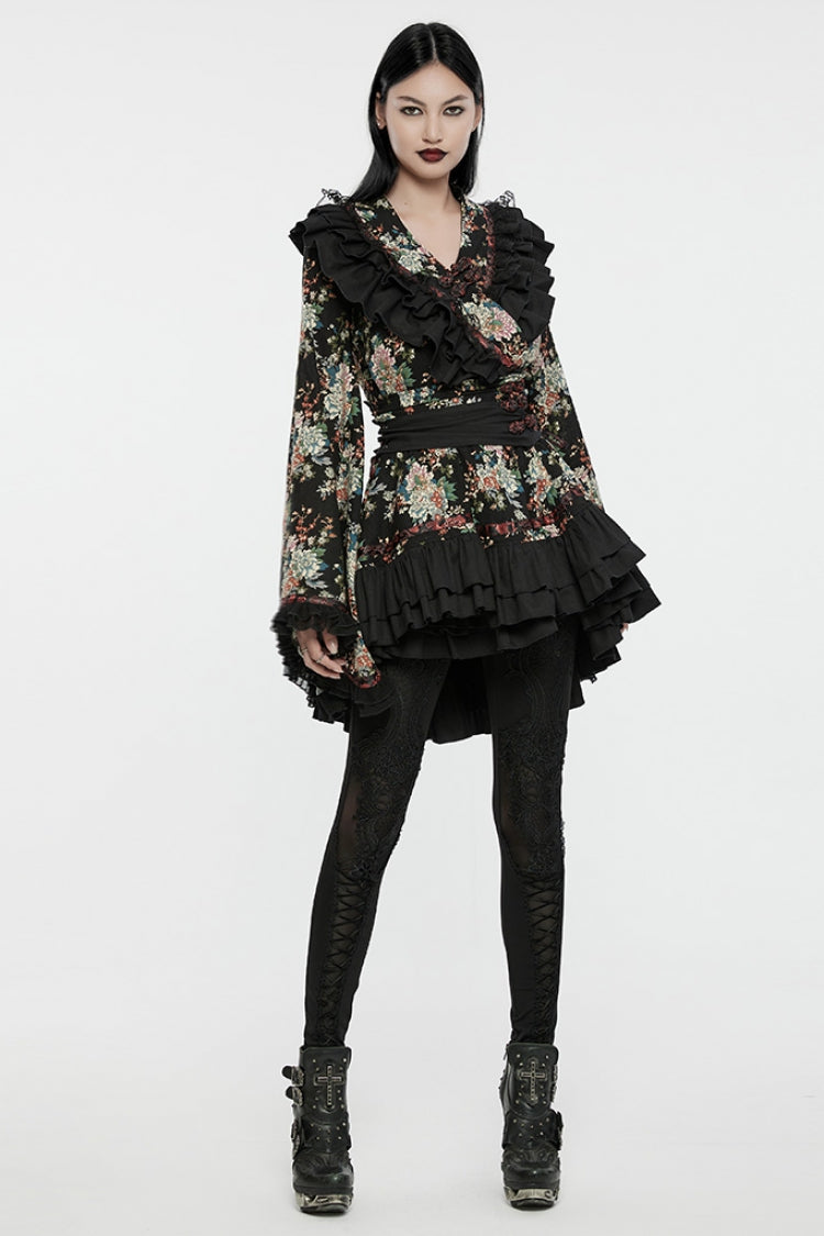 Floral Printed Long-Sleeved Gothic Lolita Kimono Dress Set