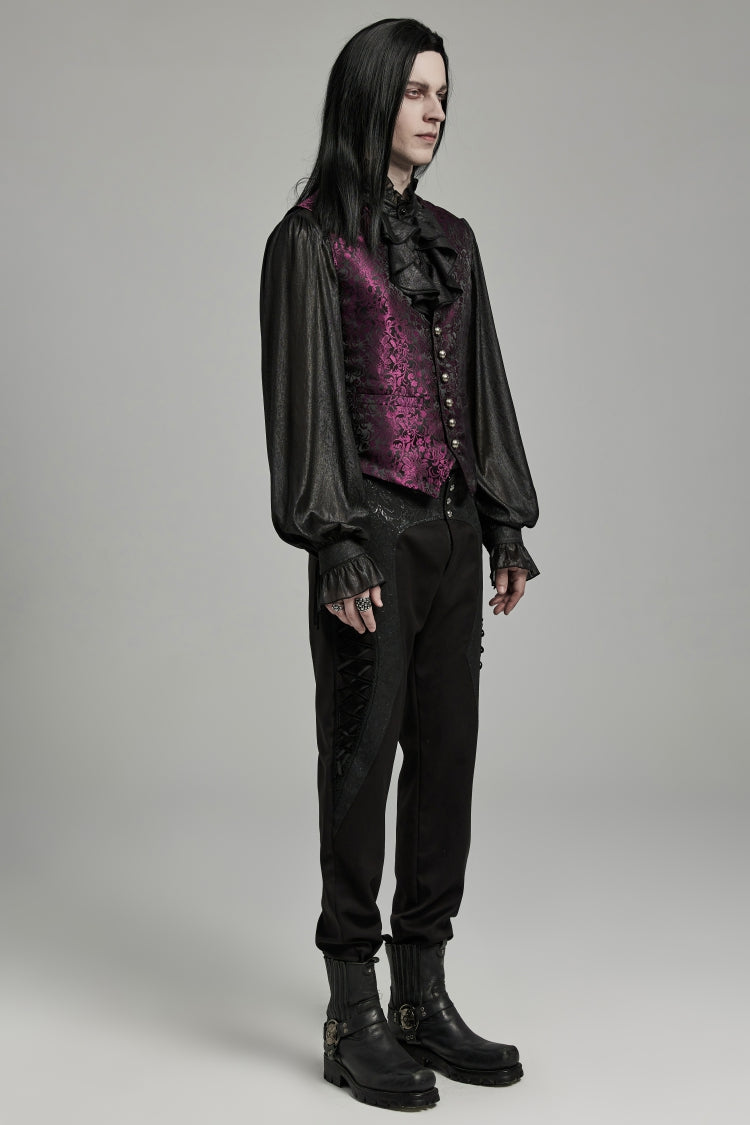 Crimson & Noir Jacquard Lace-Up Fitted Waistcoat for Men