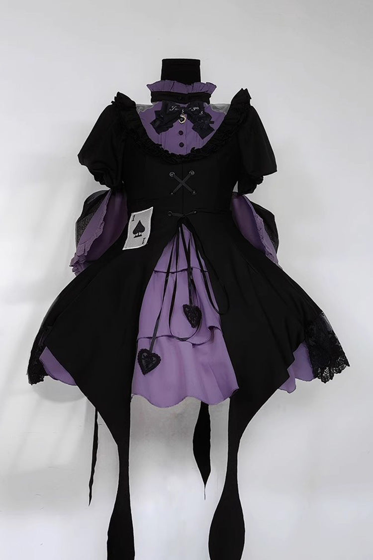 Black Purple Phantom Thief Ace of Spades Short Sleeve Ruffle Bow Gothic Lolita Set