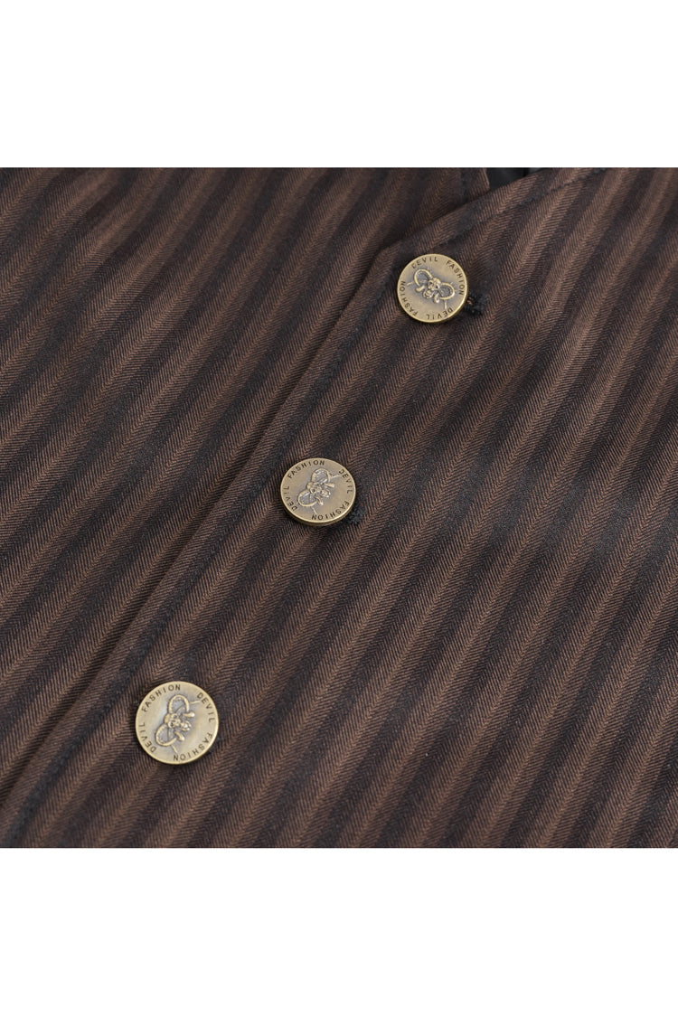 Cocoa Pinstripe Gothic Slim Vest with V-Neck and Stitching