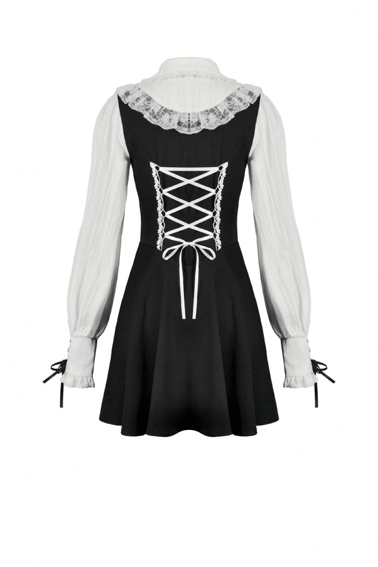 Doll Collar Long Sleeve Lace-Up Faux Two-Piece Gothic Graduation Dress