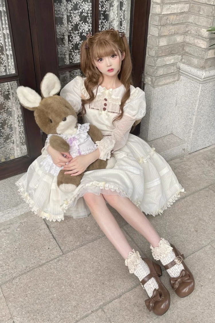 White Lapel Collar Long Sleeve Hollow Sweet Princess Lolita Dress