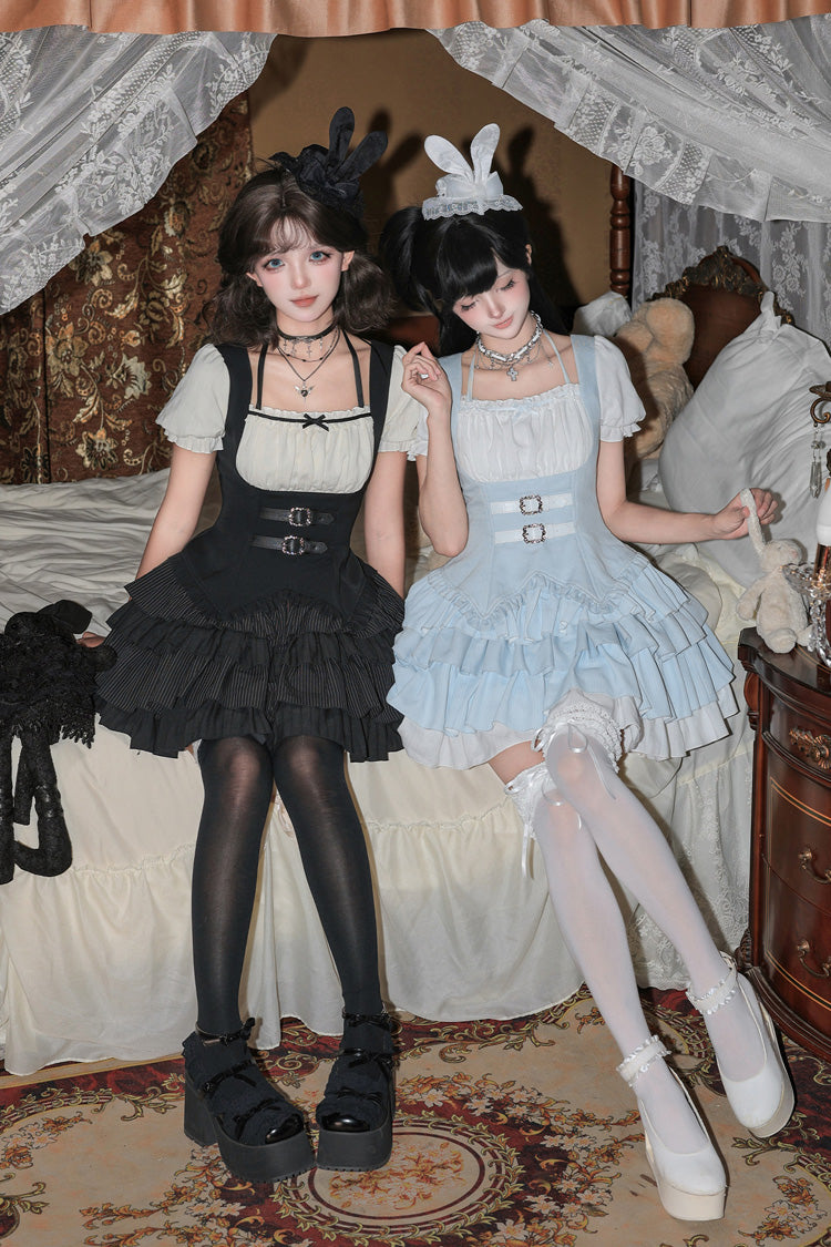 Silent Summer Classic Cool Lolita Dress Set with Halterneck and Ruffles