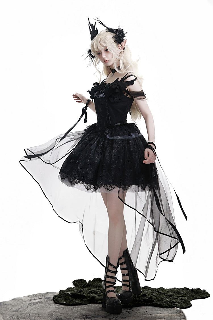 Black Black Swan's Prayer Sleeveless Ruffled Bow Gothic Ballet JSK Dress