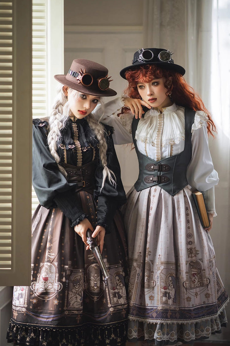 Elegant Ruffled Lolita Skirt with Demon Hunting Print