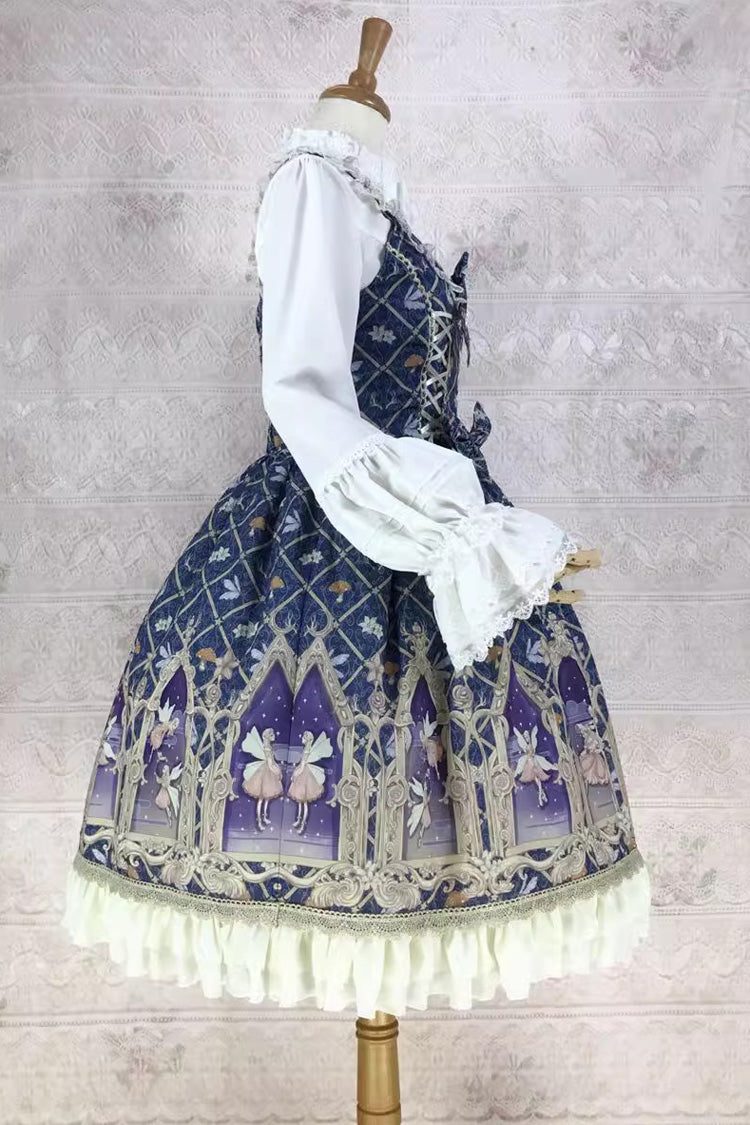Elf Print JSK Dress with Ruffles, Bowknot, Sweet Lolita Style