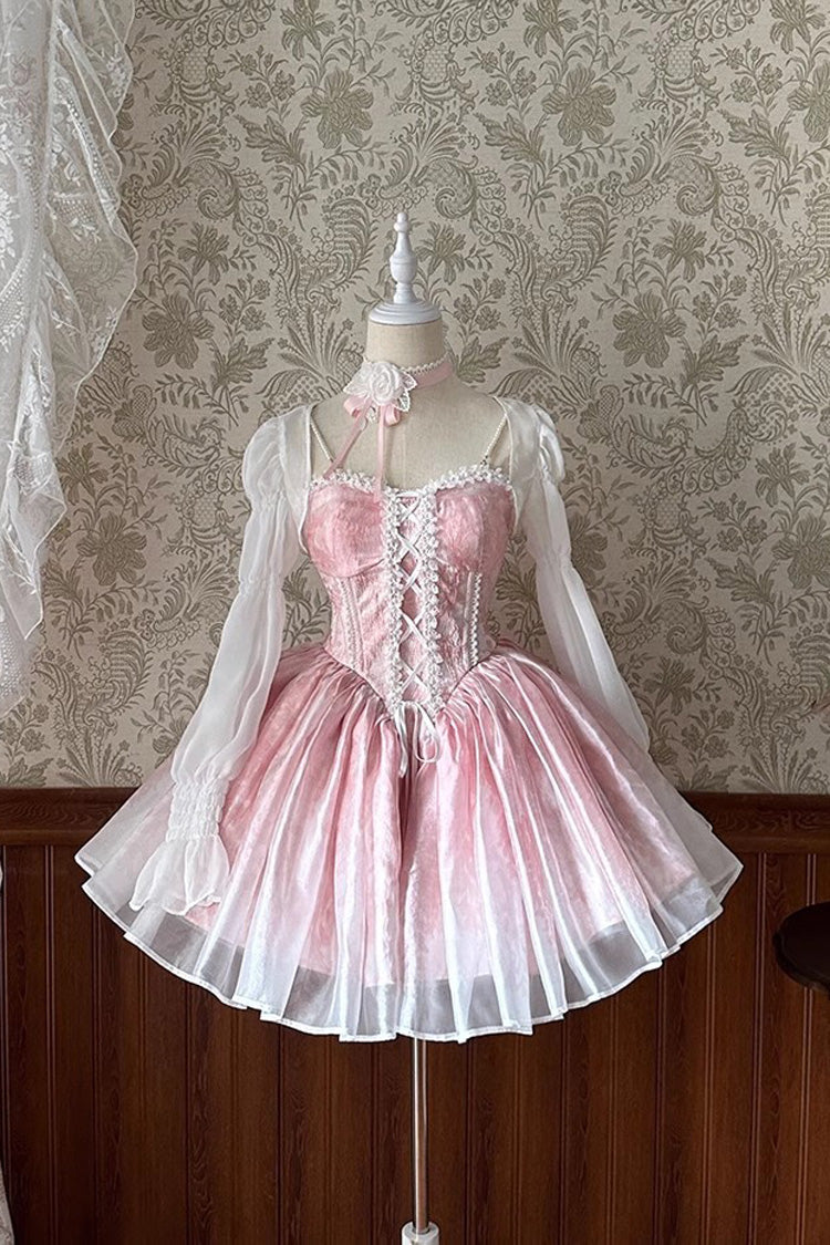 Blush Sleeveless Ruffle Bow Sweet Princess Corset Bridesmaid JSK Dress