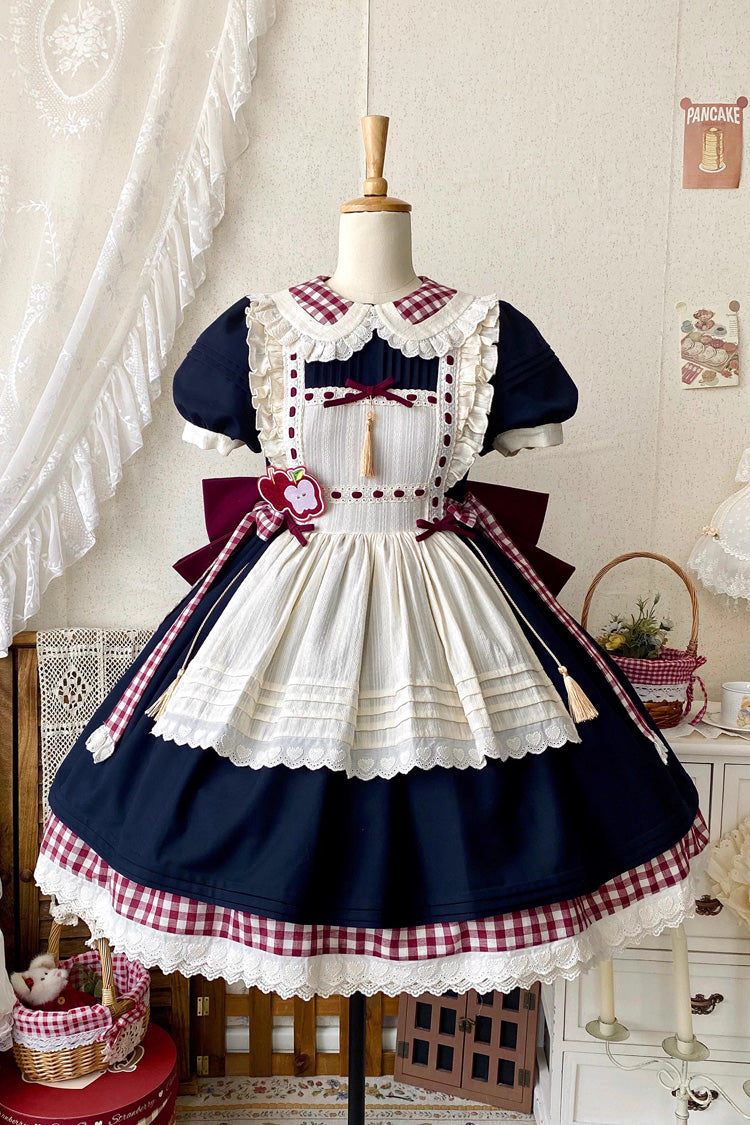 Cerulean and Ivory Doll Collar Ruffled Print Sweet Lolita Gown - Alice's Picnic Edition