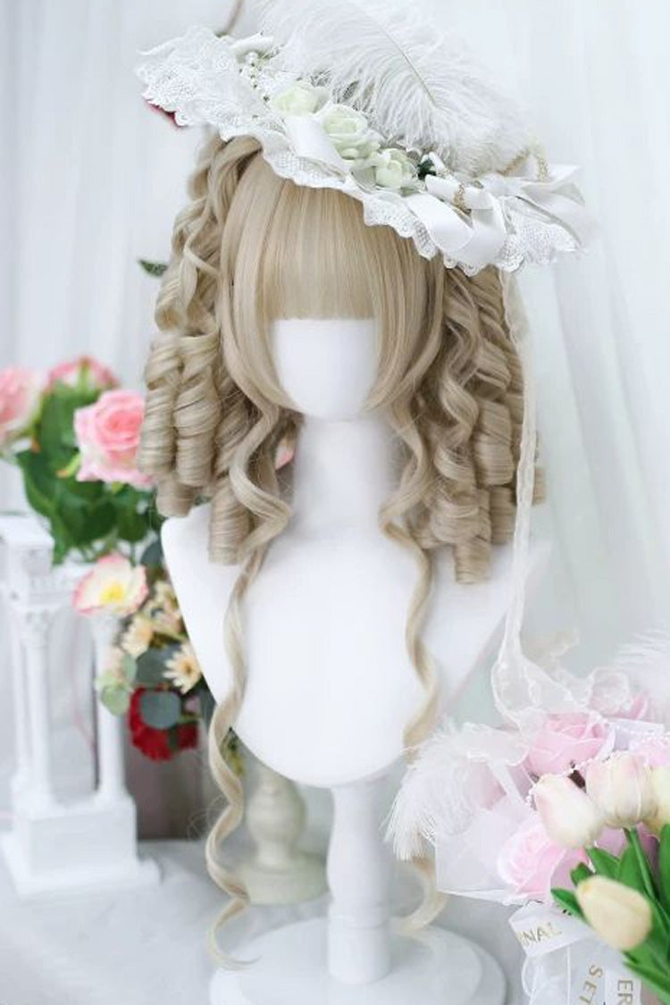 Bleached Walnut Blonde Sweet Lolita Roman Curls Pigtails Wig Set