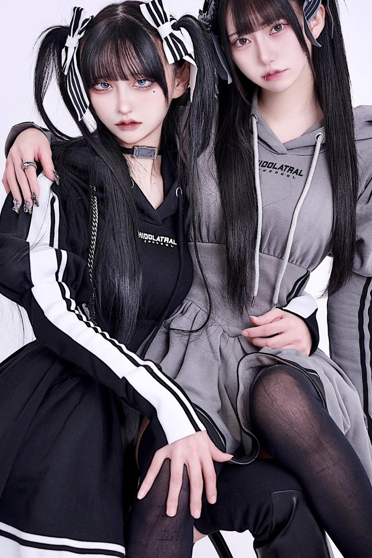 Punk Knit Midi Dress with Ribbon Accents - Jirai Kei