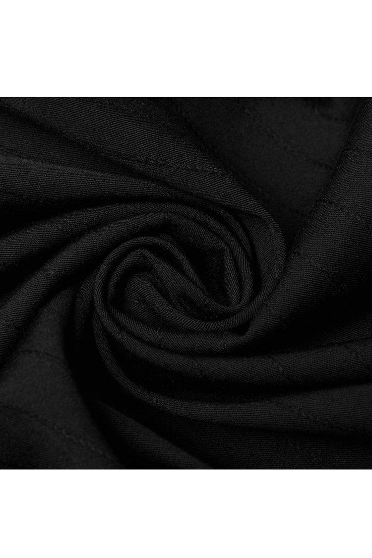 Jet-Black Knit Tee with Faux Leather Lacing and Split Front for Men