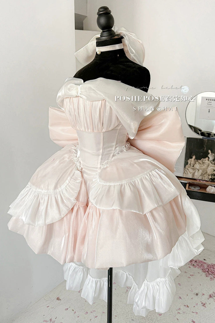 Boat-Neck Ruffled Bow Princess Dress