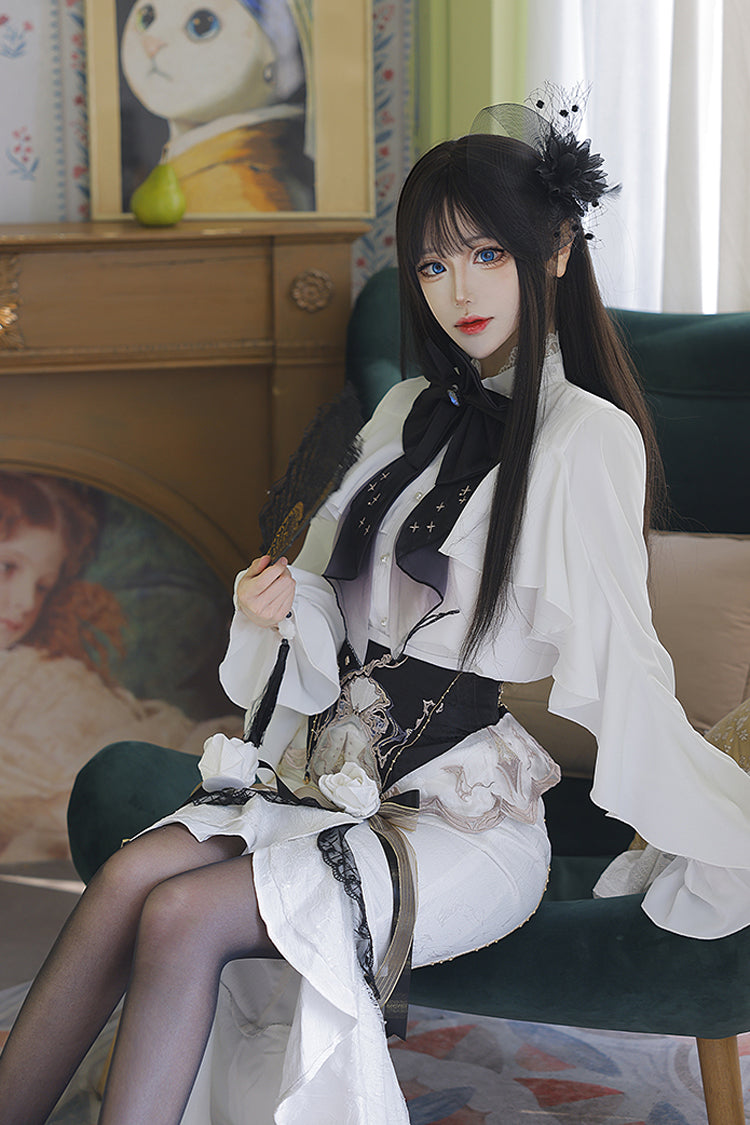 Ivory Jacquard Embroidered Irregular Skirt with Bow - Star Gate