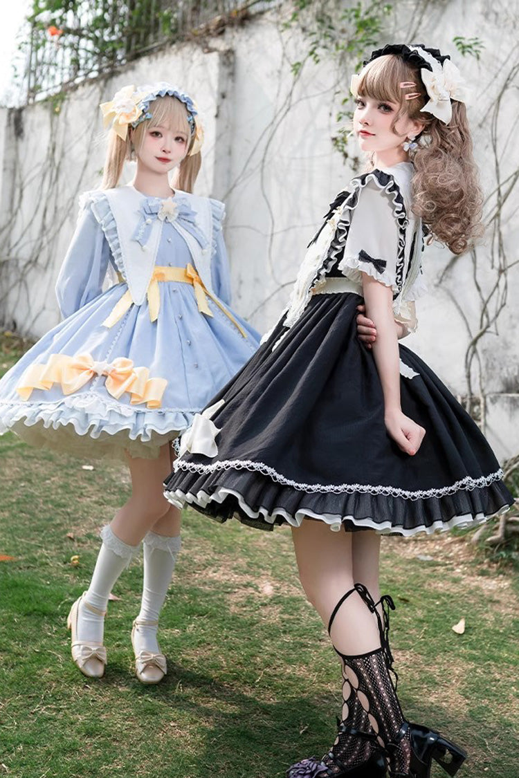 Azure Sleeping-Star Long-Sleeve Sweet Dress with Lace Stitching