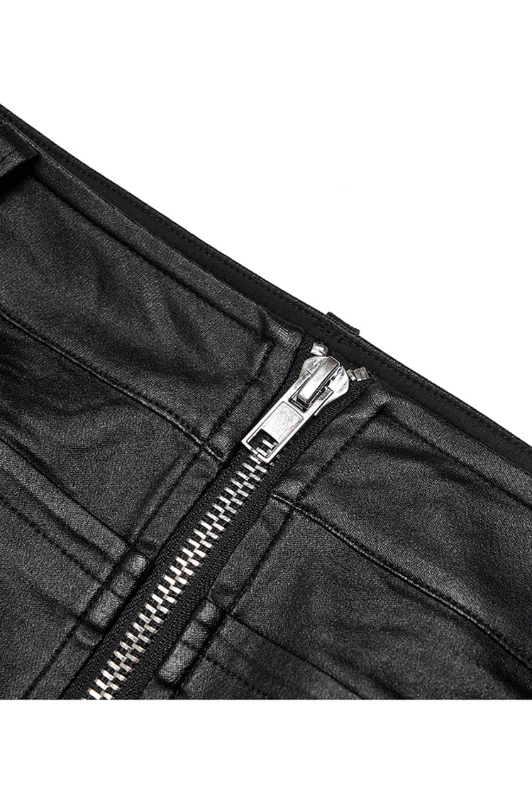Faux Leather Knit Pocket Detail Zipper Punk Mini Dress
