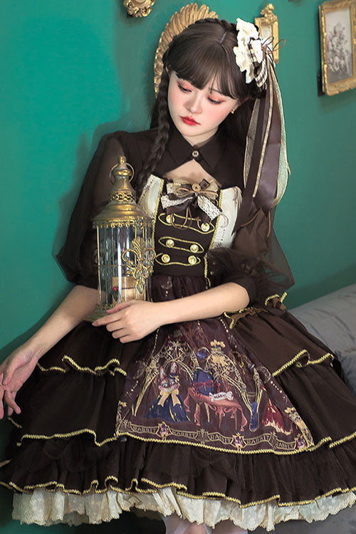 Chocolate Japanese Alchemist Theme Bowknot Multi-Layer Ruffled Classic Lolita JSK