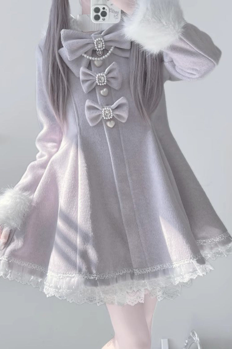 Plush Lop-eared Rabbit Hooded Jirai Kei Coat with Bow and Lace