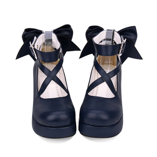 Round-Toe Bowknot Mid Heel Shoes for Cute Lolita