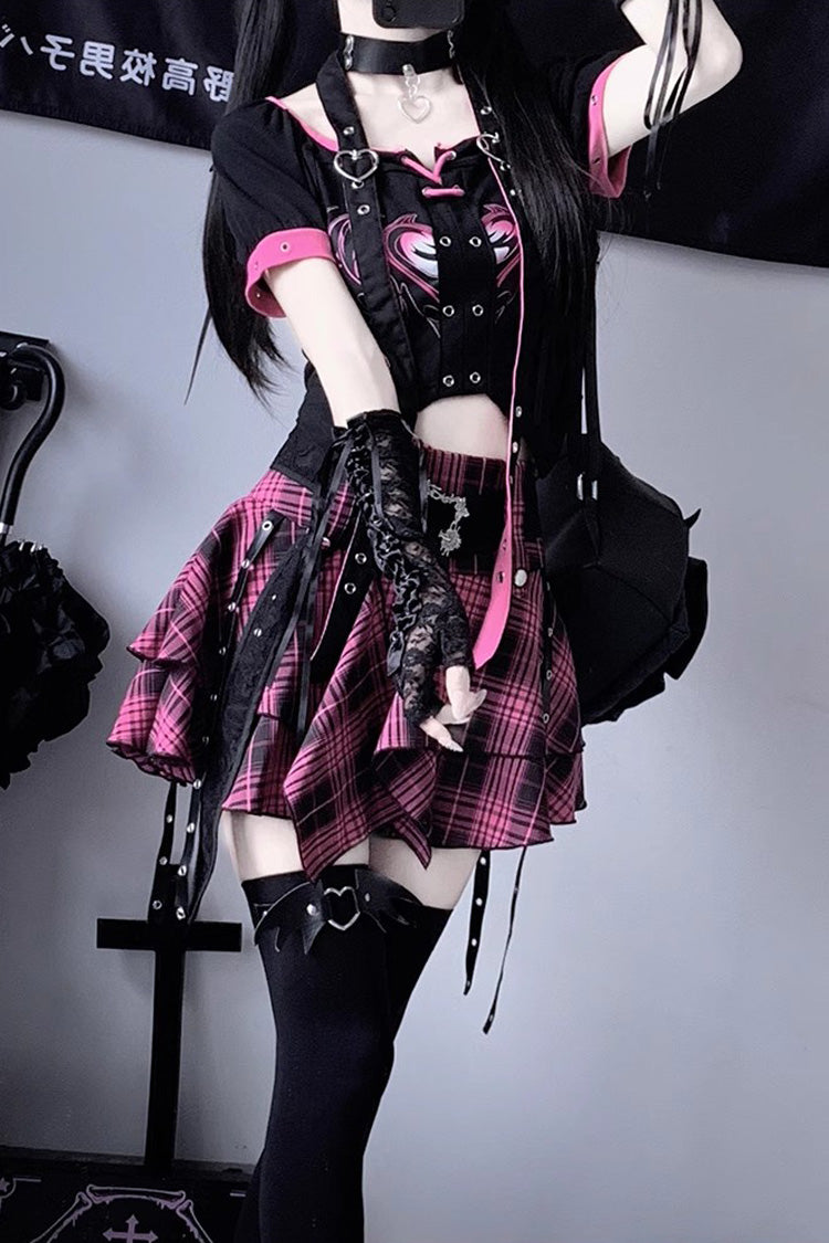 Purple Irregular Punk Print Handsome Cool Skirt