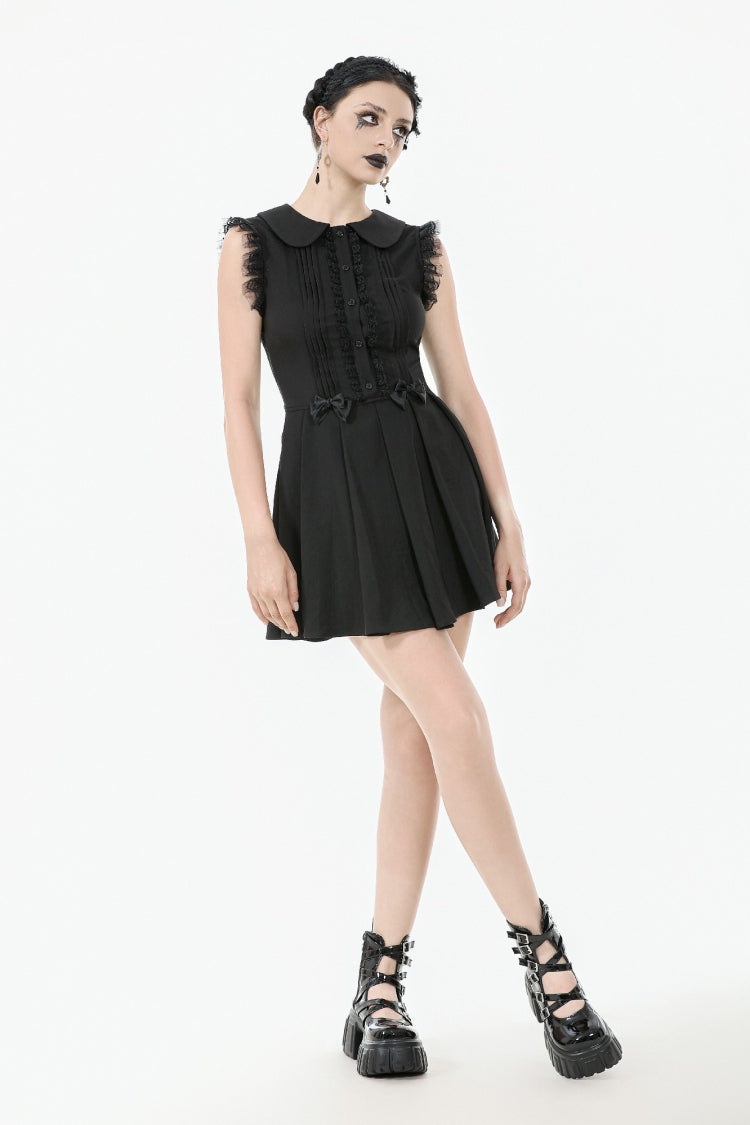 Peter Pan Collar Sleeveless Bowknot Pleated Gothic Graduation Dress