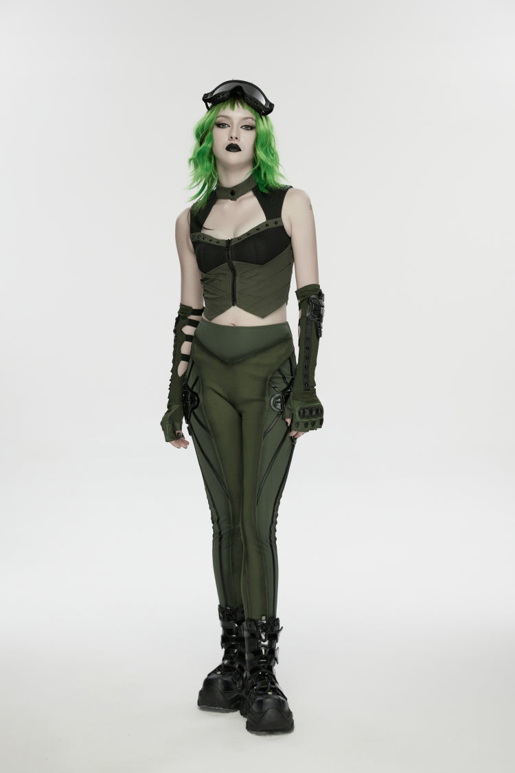 Armor-Accentuated Paneled Slim Punk Leggings
