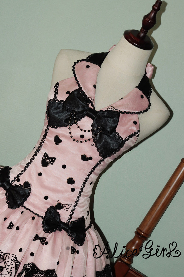 Pink Halterneck Sleeveless Embroidered Bow Sweet Dress - Sugar Bear