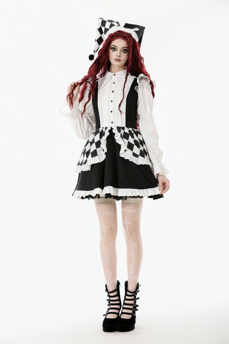 Black/White Puff Sleeve Lolita Dress with Point Collar