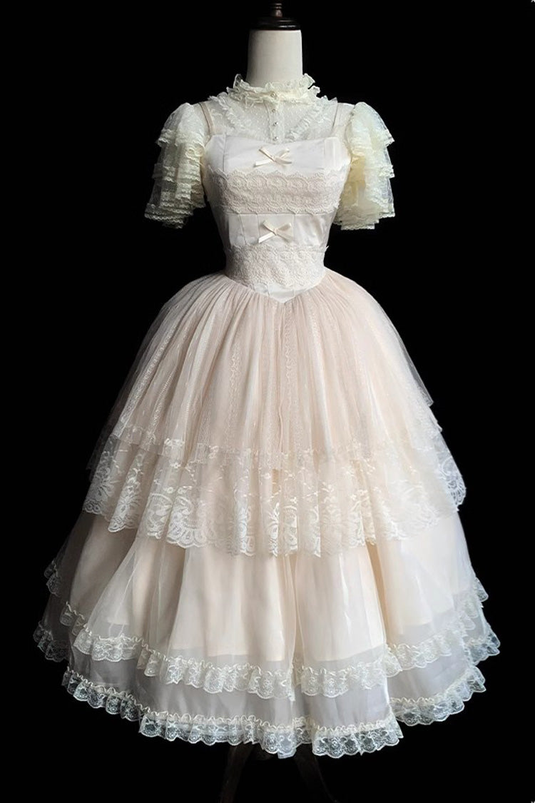Ivory Multi-Tier Embroidered Ruffle Elegant Lolita JSK Long