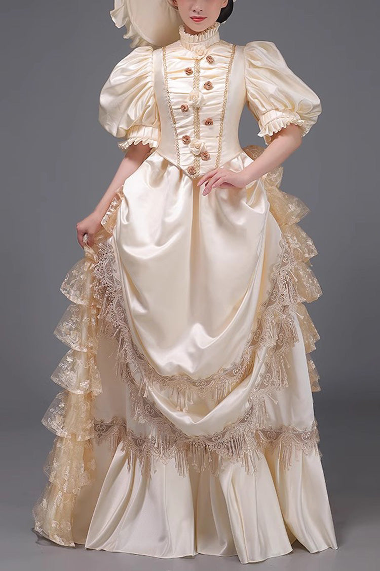 Victorian Princess Gown with Layered Ruffles, European Elegance
