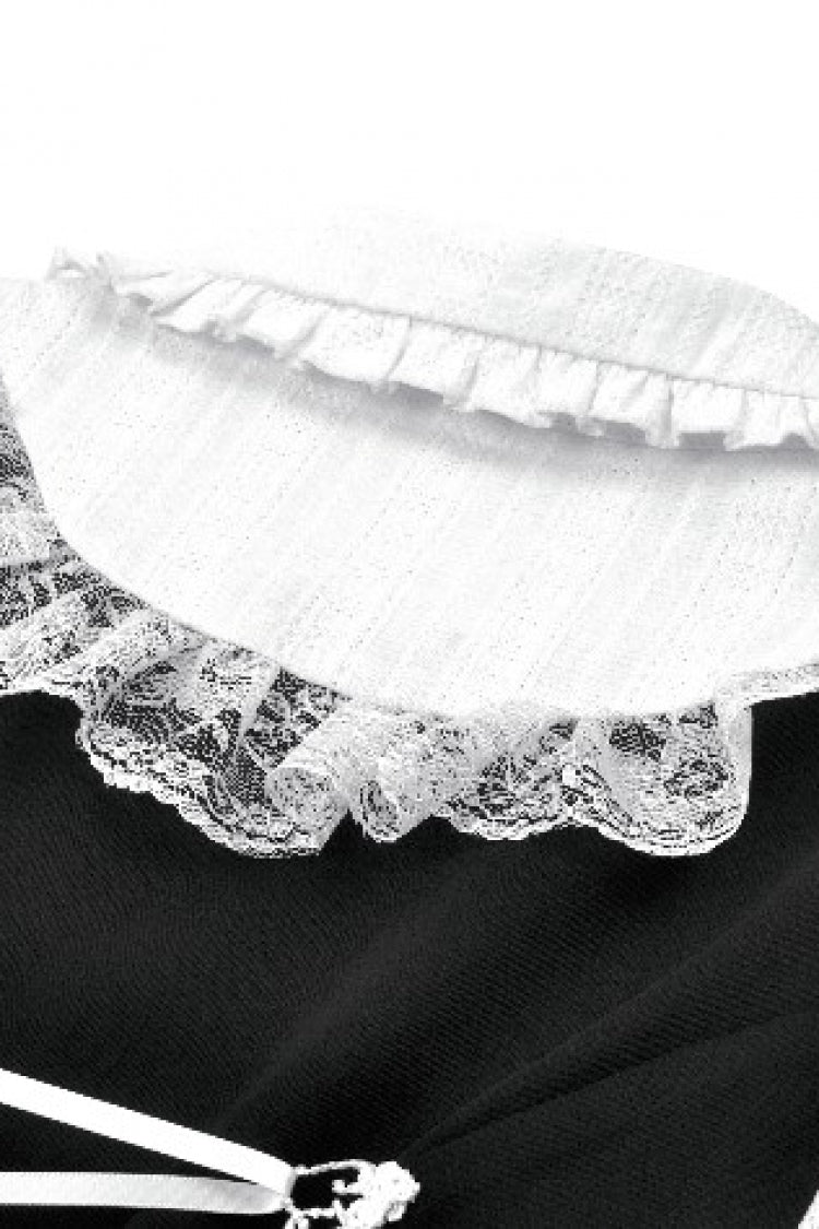 Doll Collar Long Sleeve Lace-Up Faux Two-Piece Gothic Graduation Dress